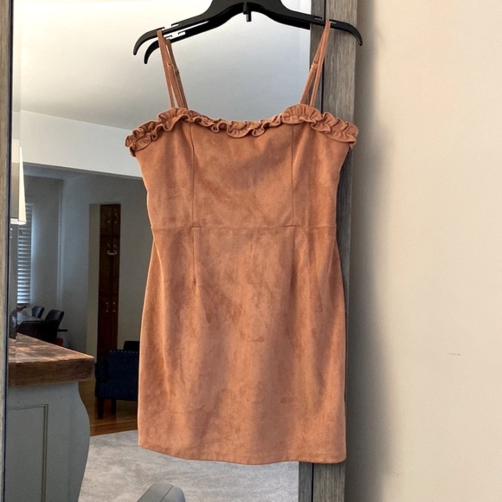 Fika The Brand, M, faux suede mini dress, dusty rose tone, beautiful!